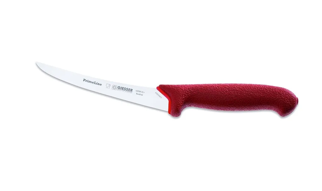 Giesser Messer Ausbeinmesser Fleischmesser PrimeLine Klinge gebogen Griff geschlossen - 13 cm, Stark, Rot